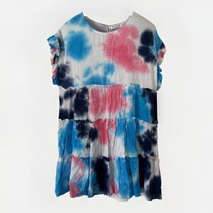 Solution Tiered Ruffle‎ Babydoll Dress M Blue Pink Feminine Hipster Boho Preppy